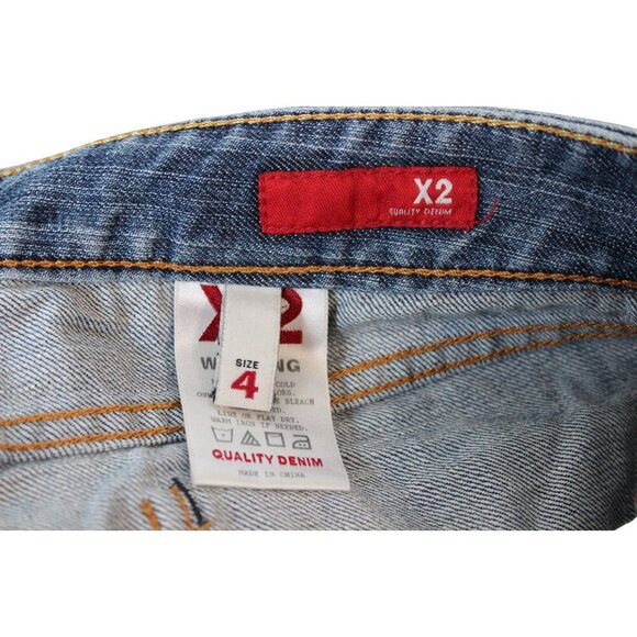 Y2K Denim Skirt Size 4 Knee Length Blue Patchwork Boho Festival Pockets - Picture 9 of 10